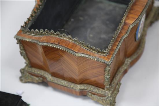 A Louis XVI style French kingwood and ormolu mounted rectangular shaped jardiniere, 14in.